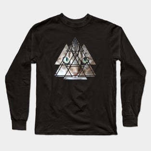 Cat Lover Cute Cat Face Geometric Triangles Sacred Geometry Long Sleeve T-Shirt